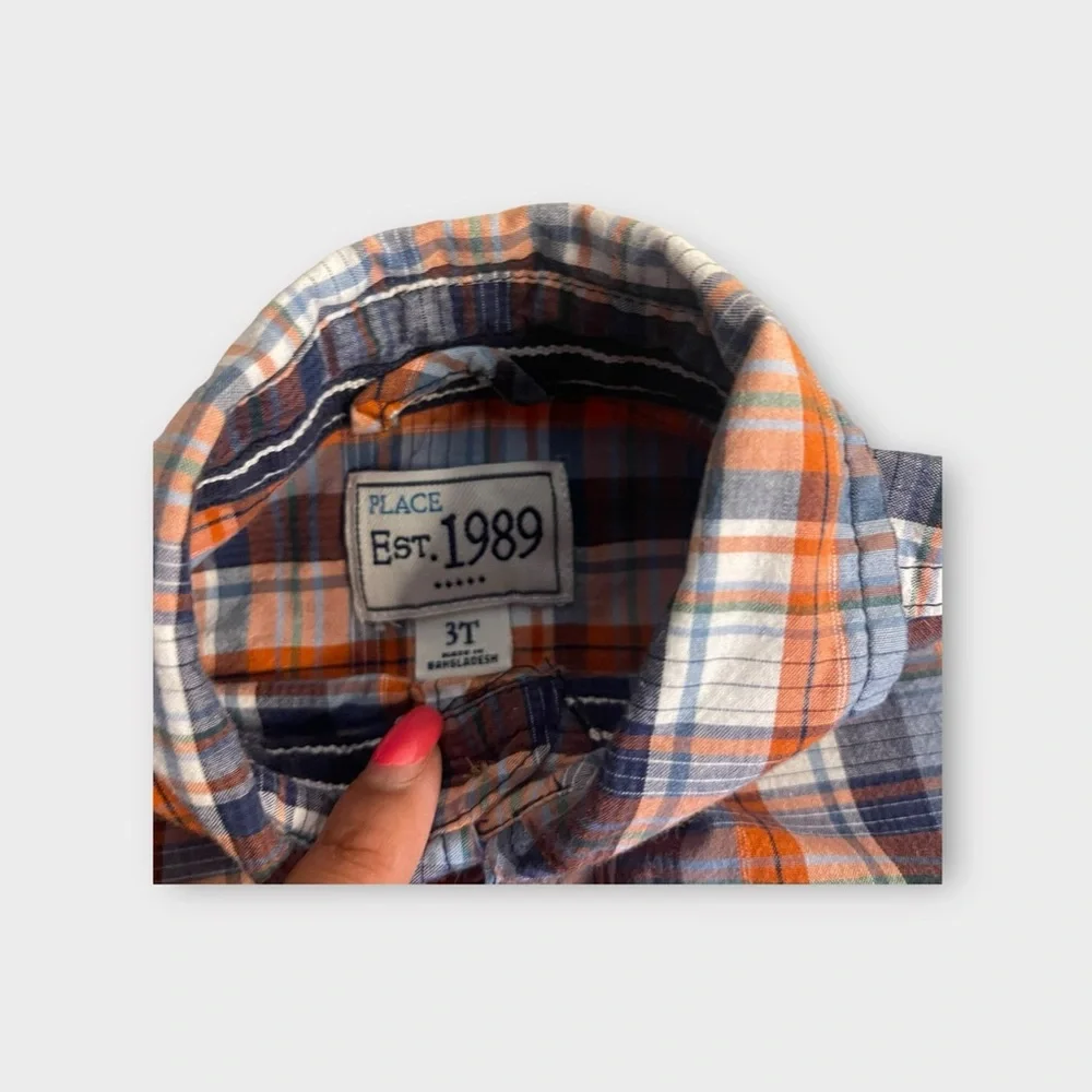 The Children's Place Orange & Blue Plaid Button Up Shirt